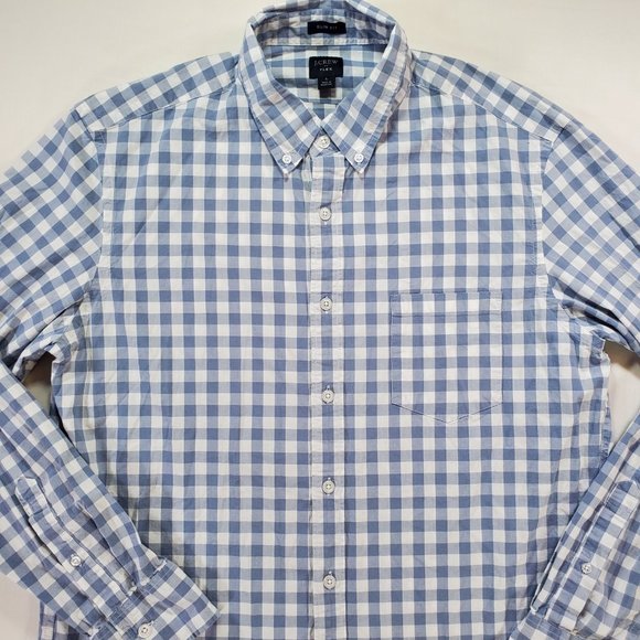 J Crew Flex Shirt Men Large Gray Gingham Slim Fit Stretch Casual Button Down - Picture 6 of 14
